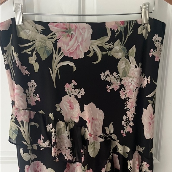 Chaps Black Floral Ruffle Midi Skirt size 8 - Picture 2 of 5